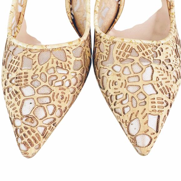 SJP Sarah Jessica Parker Fawn Cork Floral Cutout Stiletto Heels Tan EU 37 US 6.5 - Picture 9 of 11